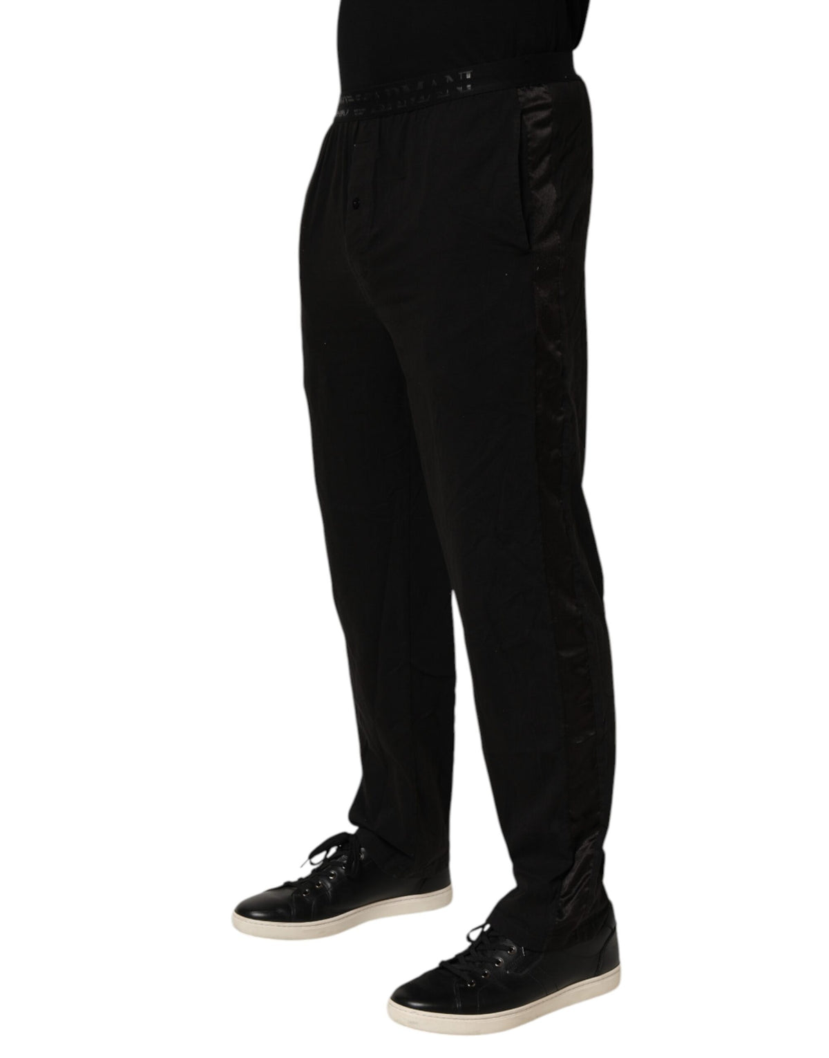 Pantalon Emporio Armani en mélange de coton noir avec logo et ceinture