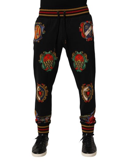 Dolce & Gabbana Black Baroque Crest Logo Men Trackpants Pants