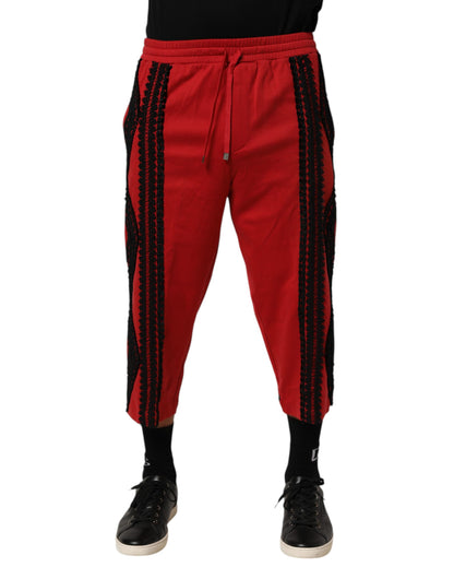Pantalon casual court brodé rouge de Dolce &amp; Gabbana