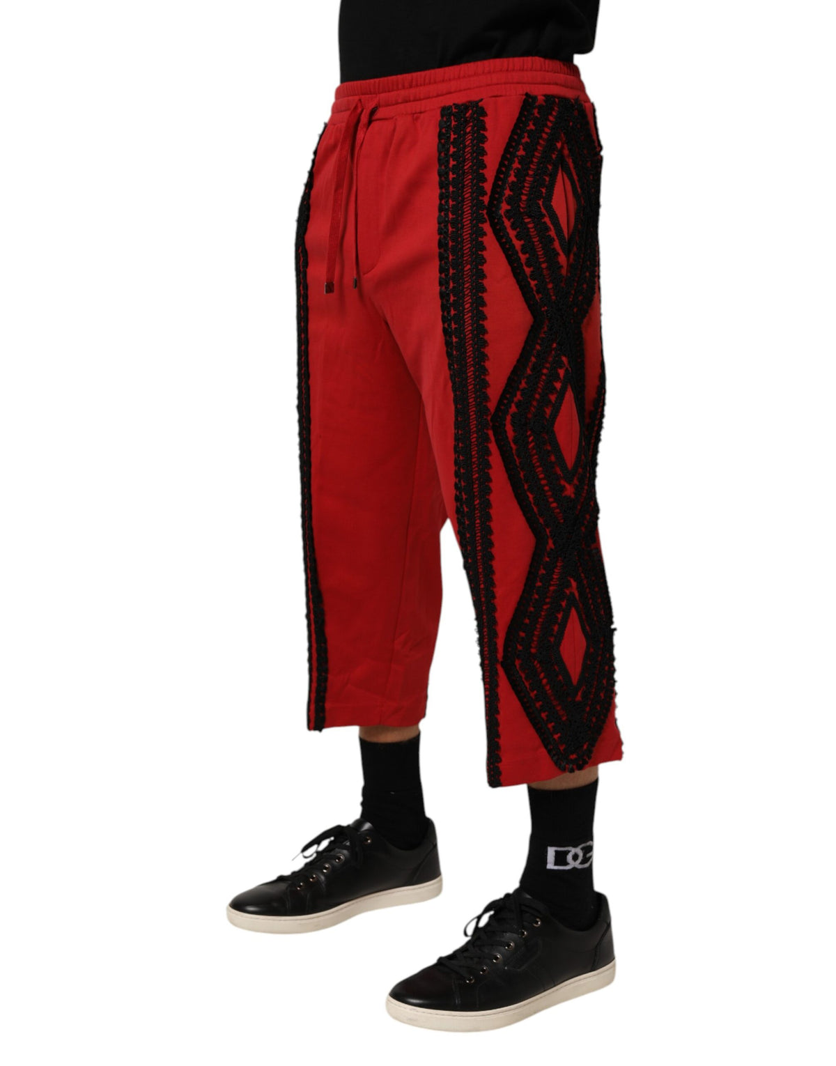 Pantalon casual court brodé rouge de Dolce &amp; Gabbana