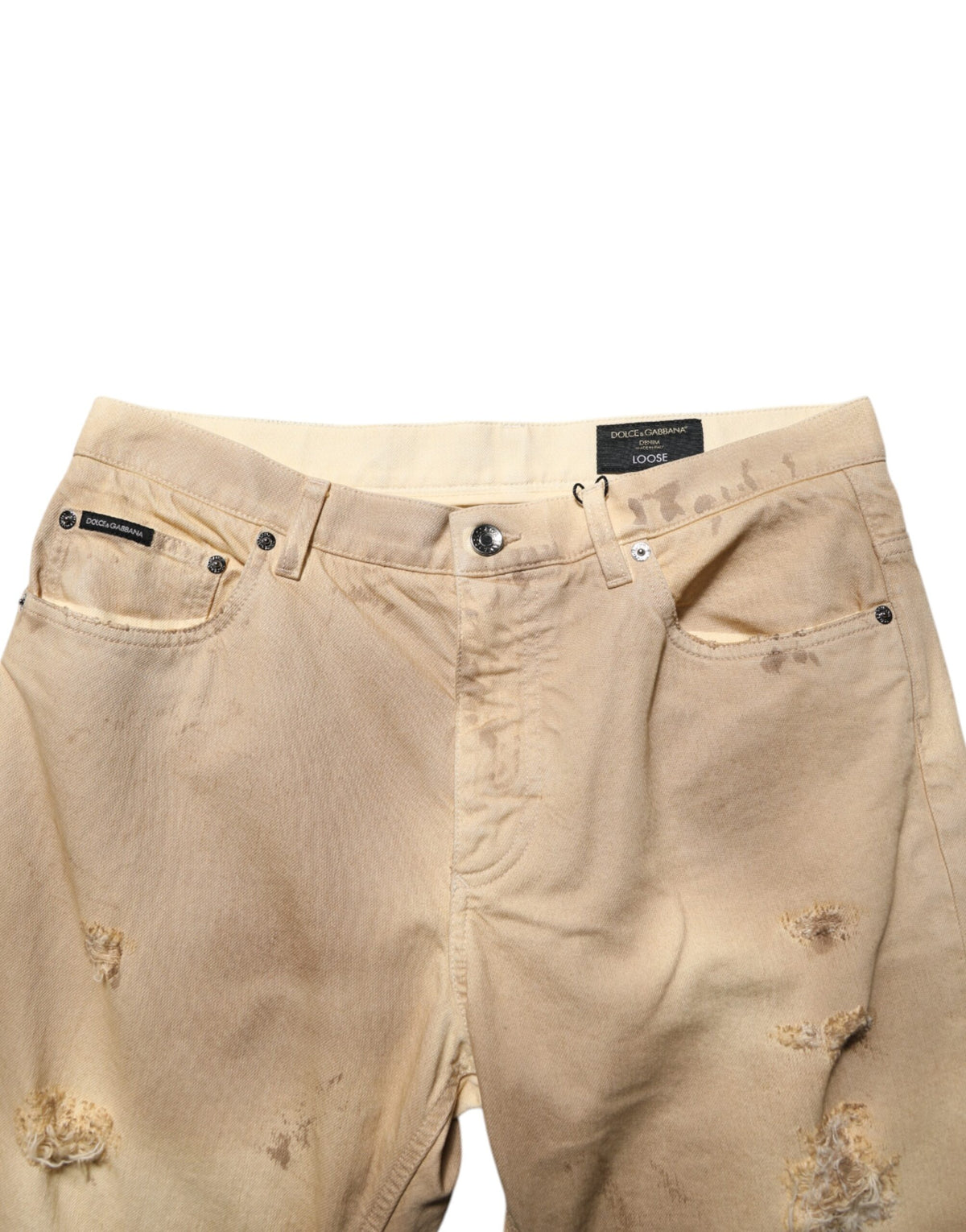 Jean en coton beige usé et ample pour homme de Dolce &amp; Gabbana