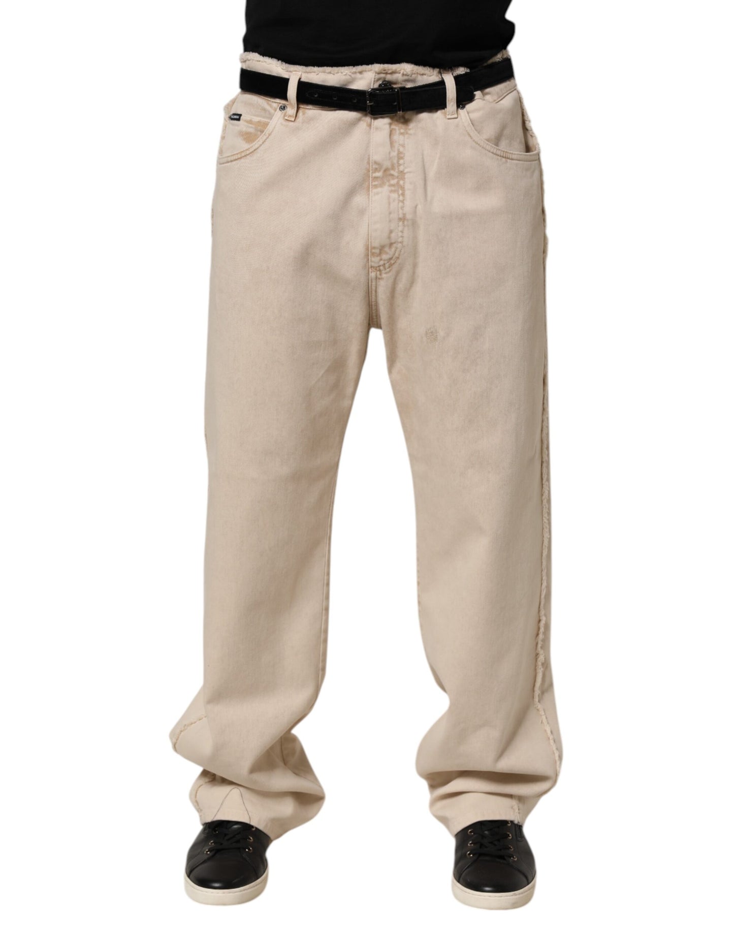 Jean droit en coton beige Dolce &amp; Gabbana