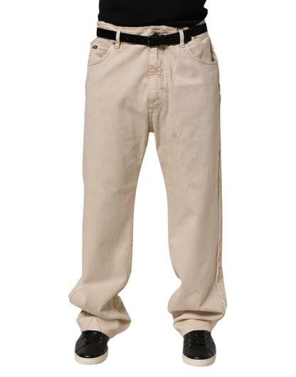 Jean droit en coton beige Dolce &amp; Gabbana