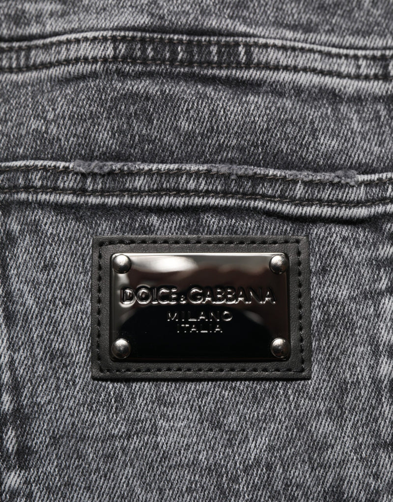 Dolce &amp; Gabbana Grijze Katoenen Slim Fit Denim Broekjeans