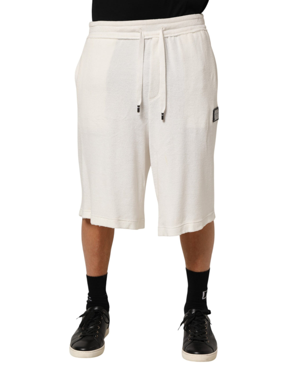 Short de bain bermuda pour homme en coton blanc avec plaque logo Dolce &amp; Gabbana