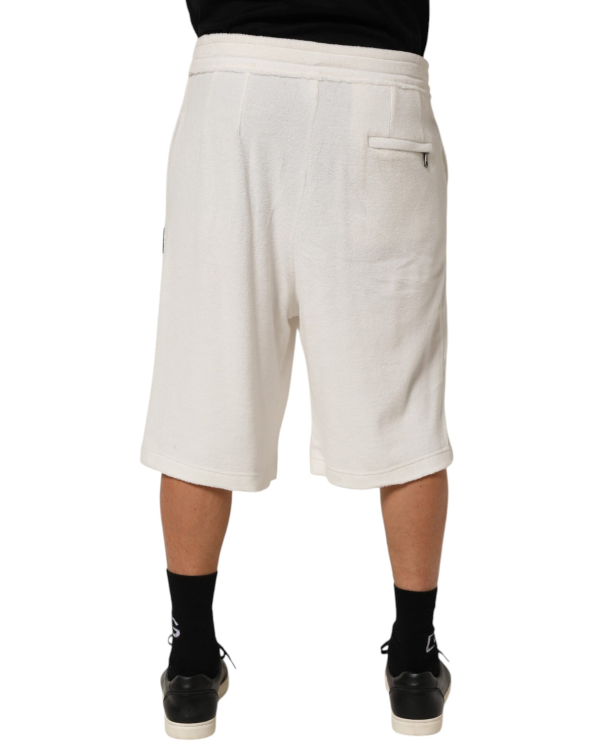 Short de bain bermuda pour homme en coton blanc avec plaque logo Dolce &amp; Gabbana