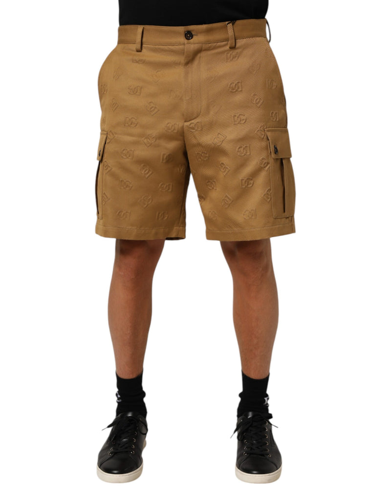 Short cargo Bermuda en coton extensible brun avec logo Dolce &amp; Gabbana