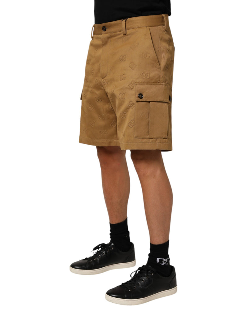 Short cargo Bermuda en coton extensible brun avec logo Dolce &amp; Gabbana