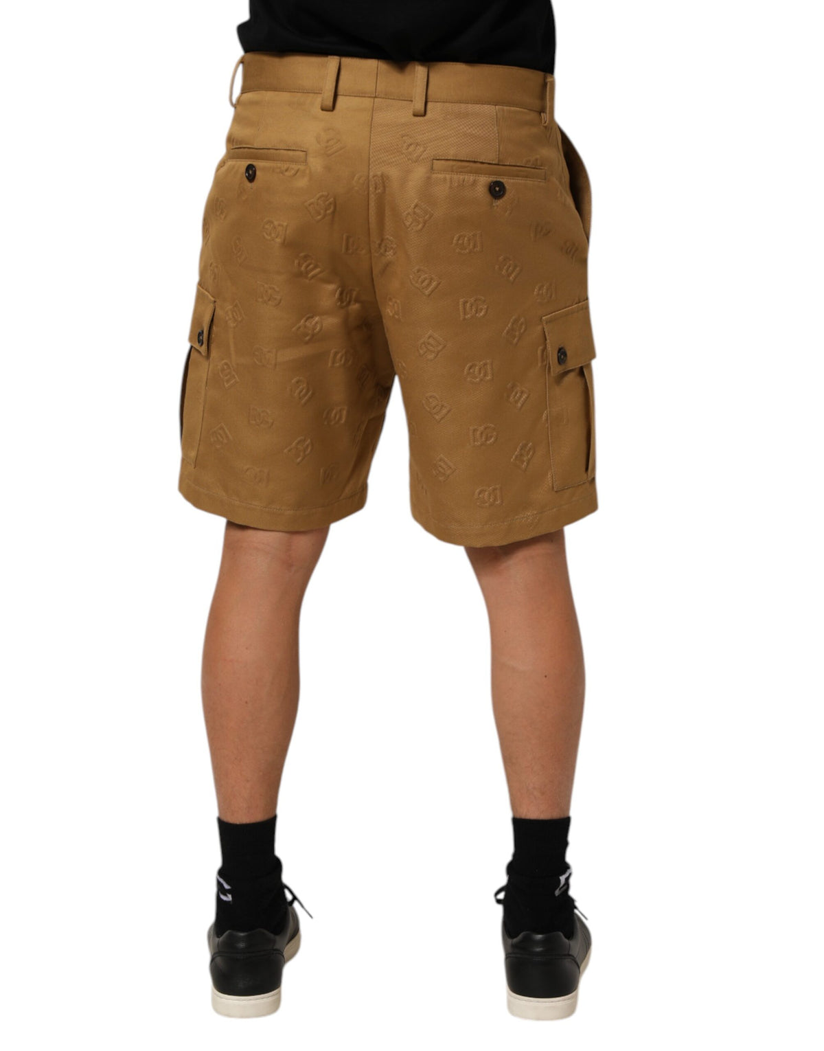 Short cargo Bermuda en coton extensible brun avec logo Dolce &amp; Gabbana