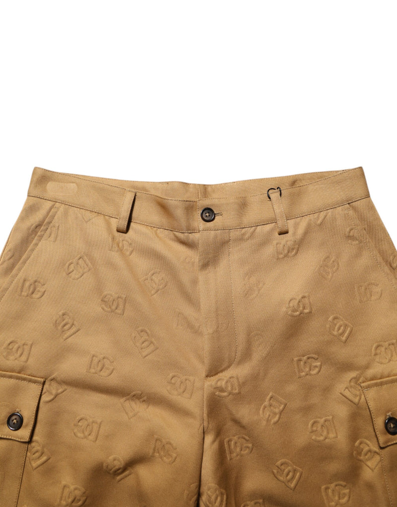 Short cargo Bermuda en coton extensible brun avec logo Dolce &amp; Gabbana