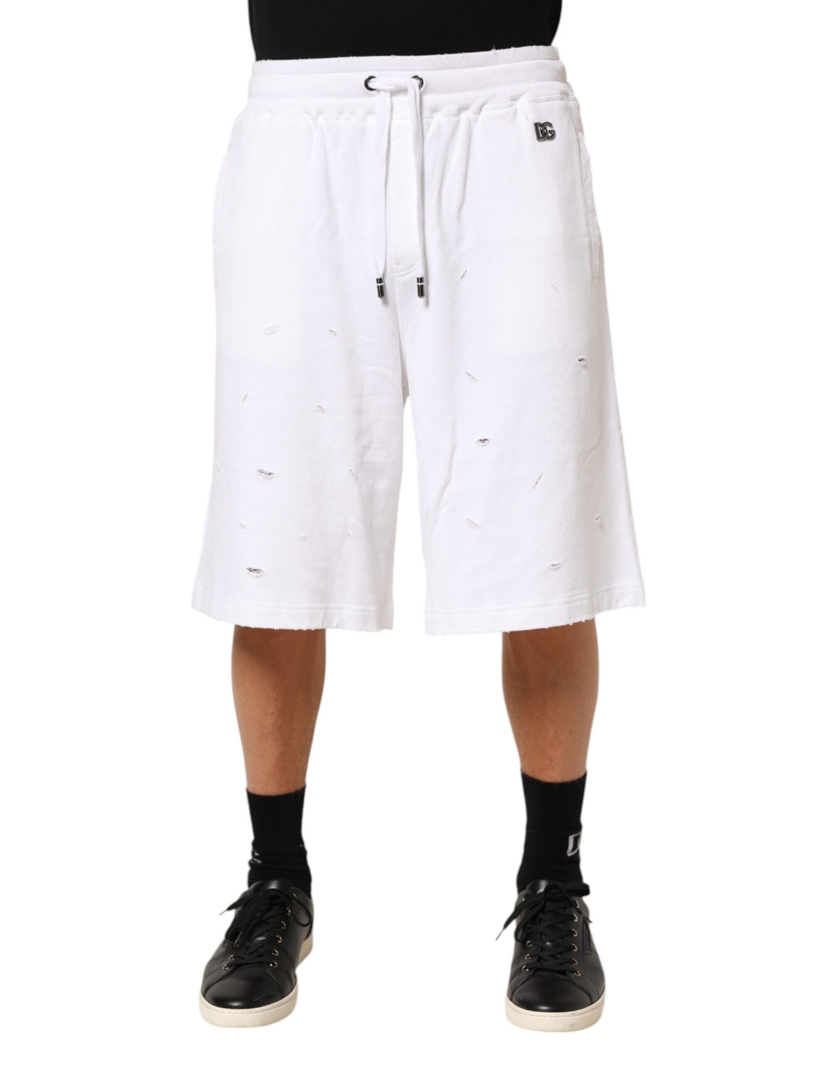Shorts Bermuda en coton blanc déchiré Dolce &amp; Gabbana