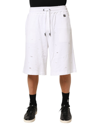 Shorts Bermuda en coton blanc déchiré Dolce &amp; Gabbana