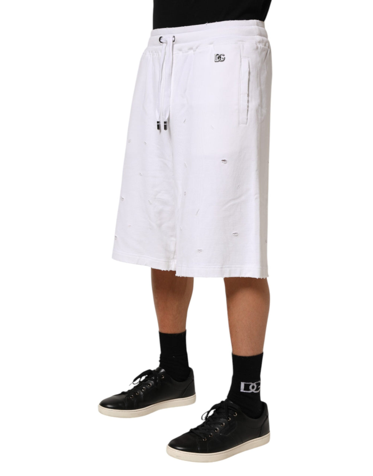Shorts Bermuda en coton blanc déchiré Dolce &amp; Gabbana