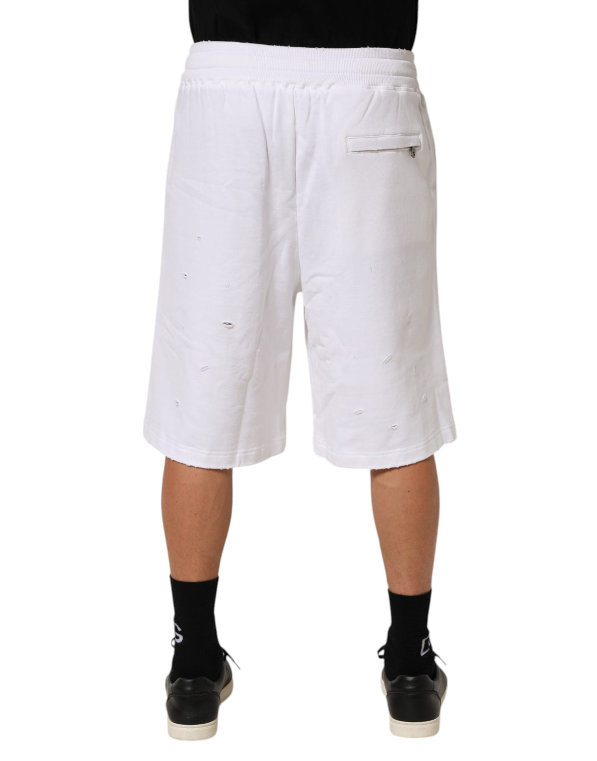 Shorts Bermuda en coton blanc déchiré Dolce &amp; Gabbana