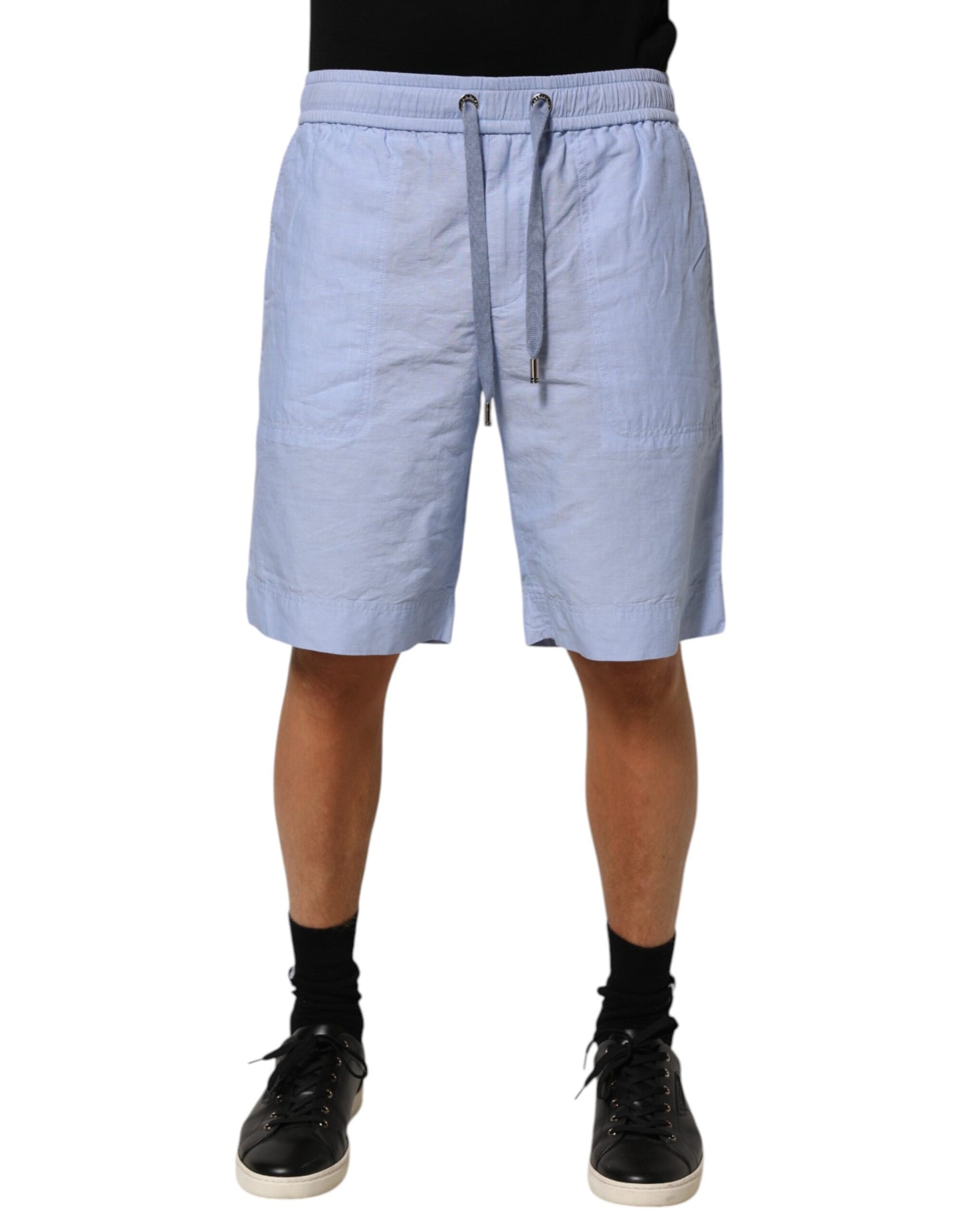 Shorts Bermuda pour homme en lin bleu clair à taille mi-hauteur Dolce &amp; Gabbana