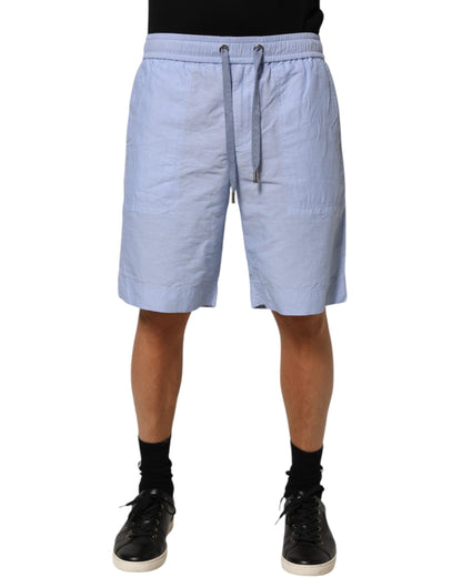 Shorts Bermuda pour homme en lin bleu clair à taille mi-hauteur Dolce &amp; Gabbana