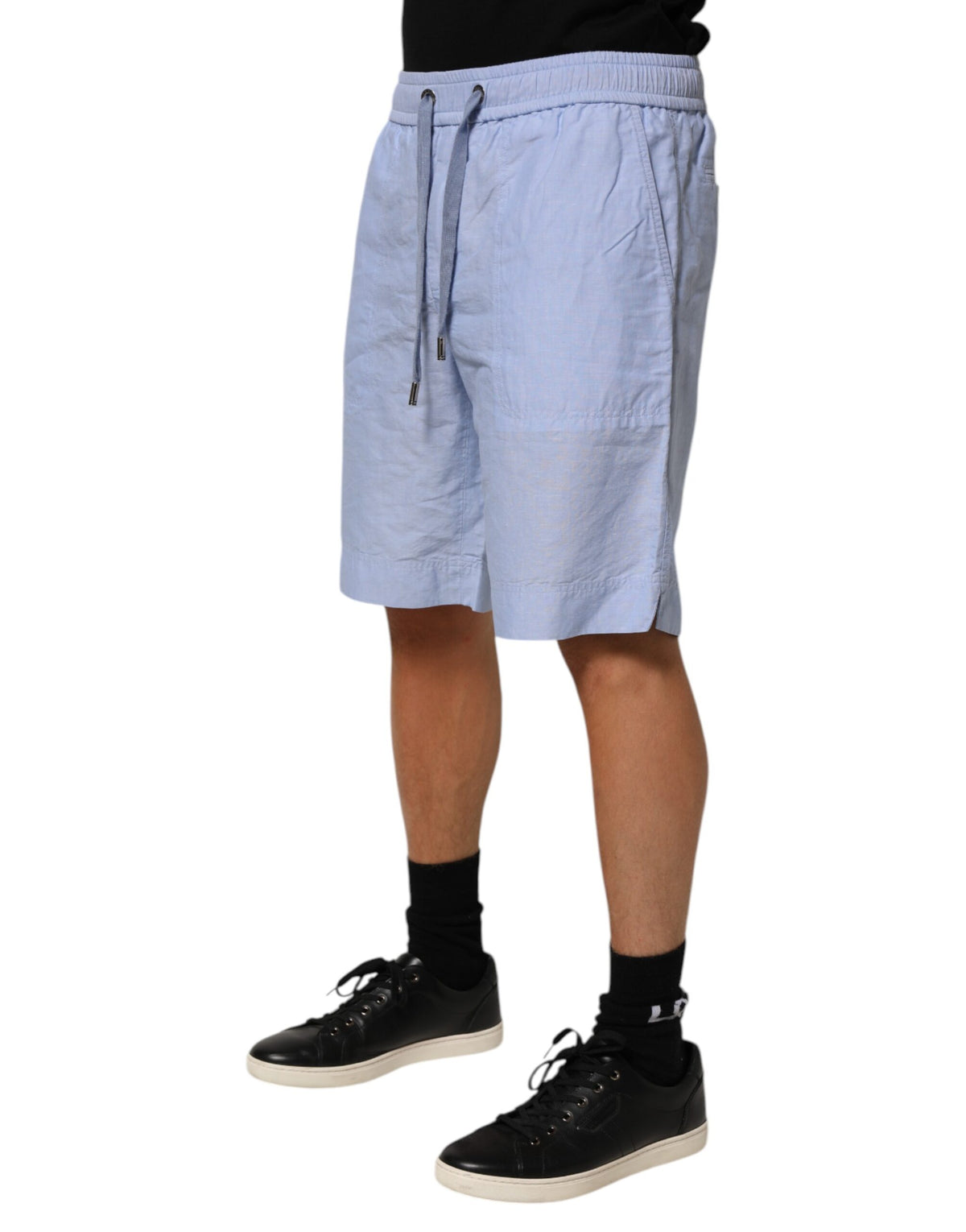 Shorts Bermuda pour homme en lin bleu clair à taille mi-hauteur Dolce &amp; Gabbana