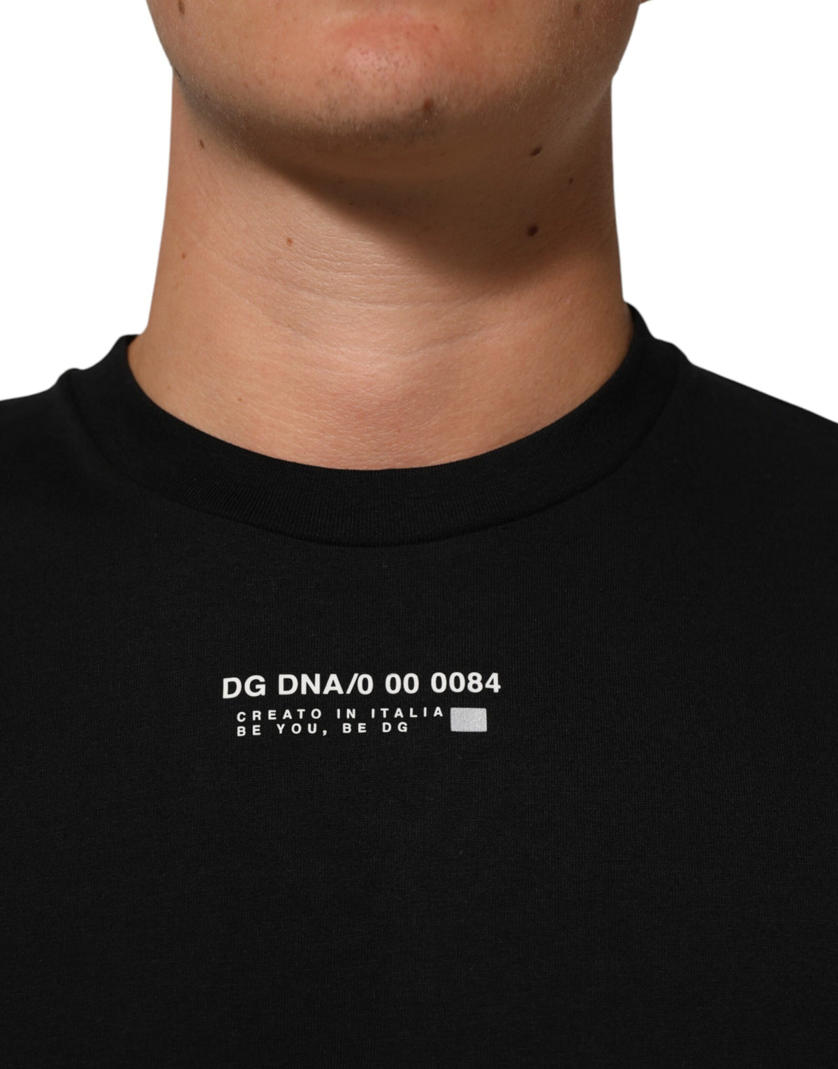 T-shirt à col rond en coton noir pour homme avec message de la marque Dolce &amp; Gabbana