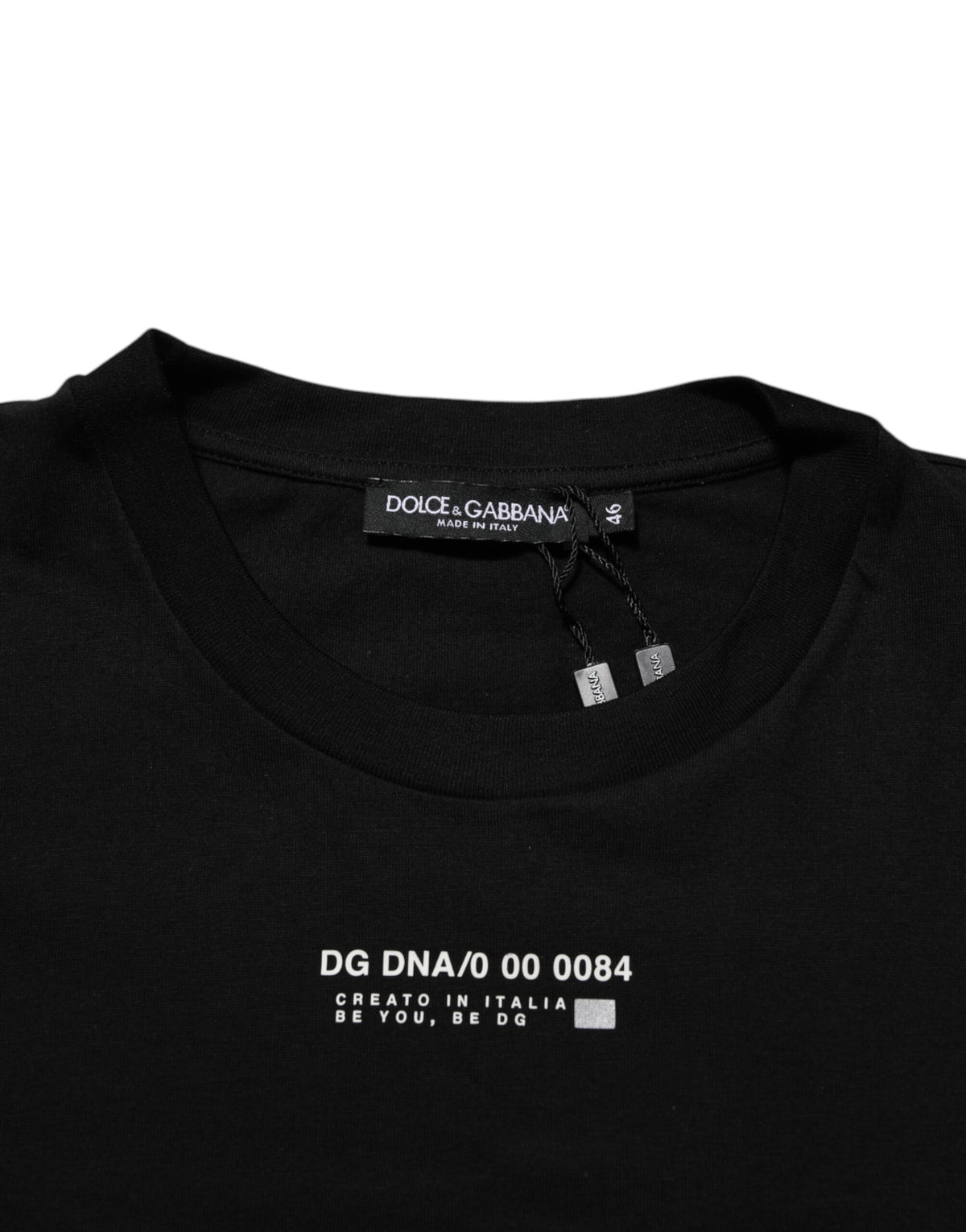 T-shirt à col rond en coton noir pour homme avec message de la marque Dolce &amp; Gabbana