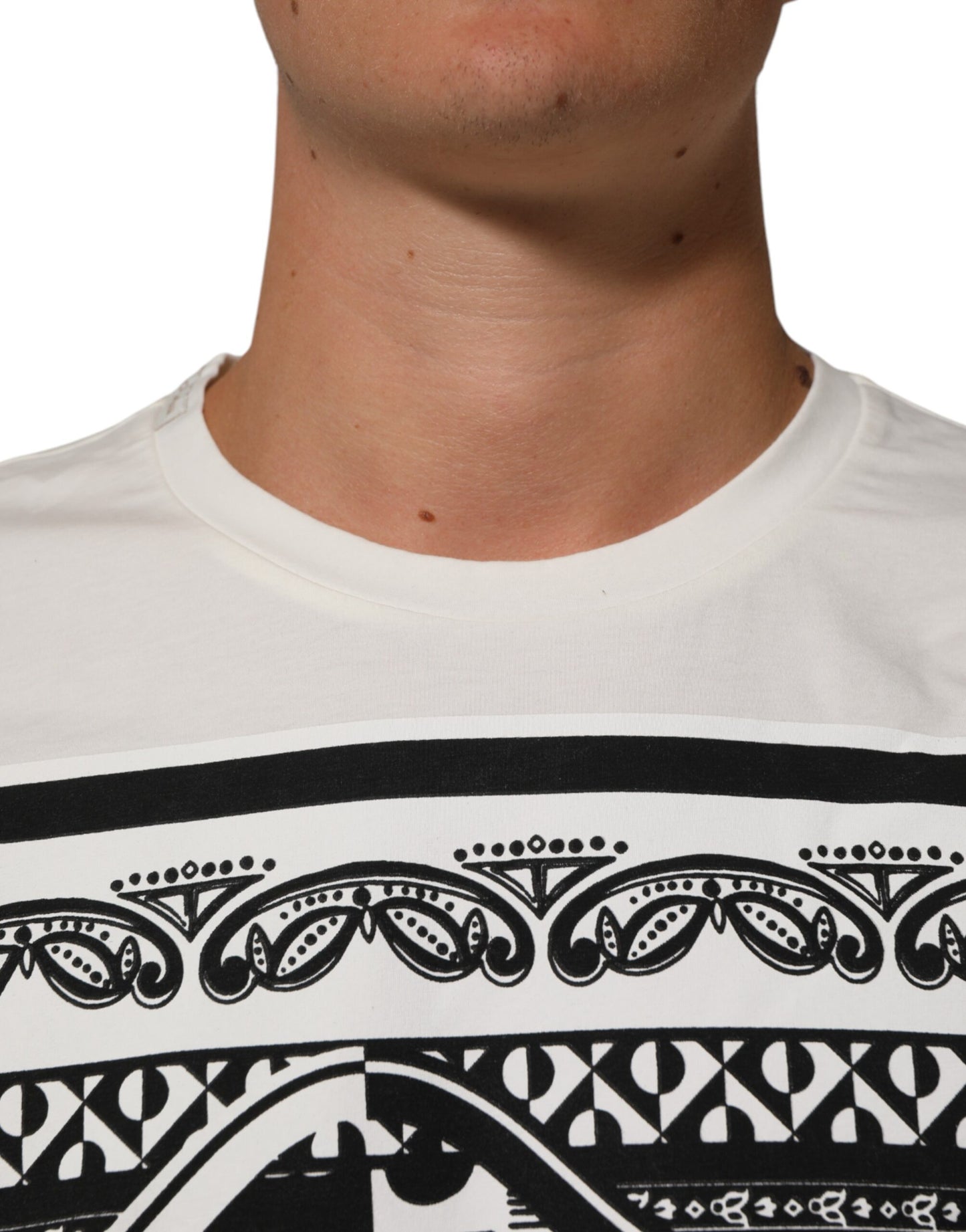 Dolce & Gabbana White Cotton Logo Bandana Print Men T-shirt