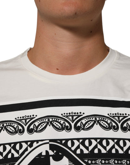 Dolce & Gabbana White Cotton Logo Bandana Print Men T-shirt