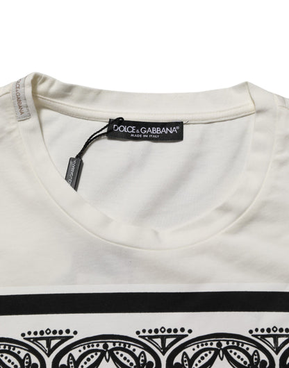 Dolce & Gabbana White Cotton Logo Bandana Print Men T-shirt