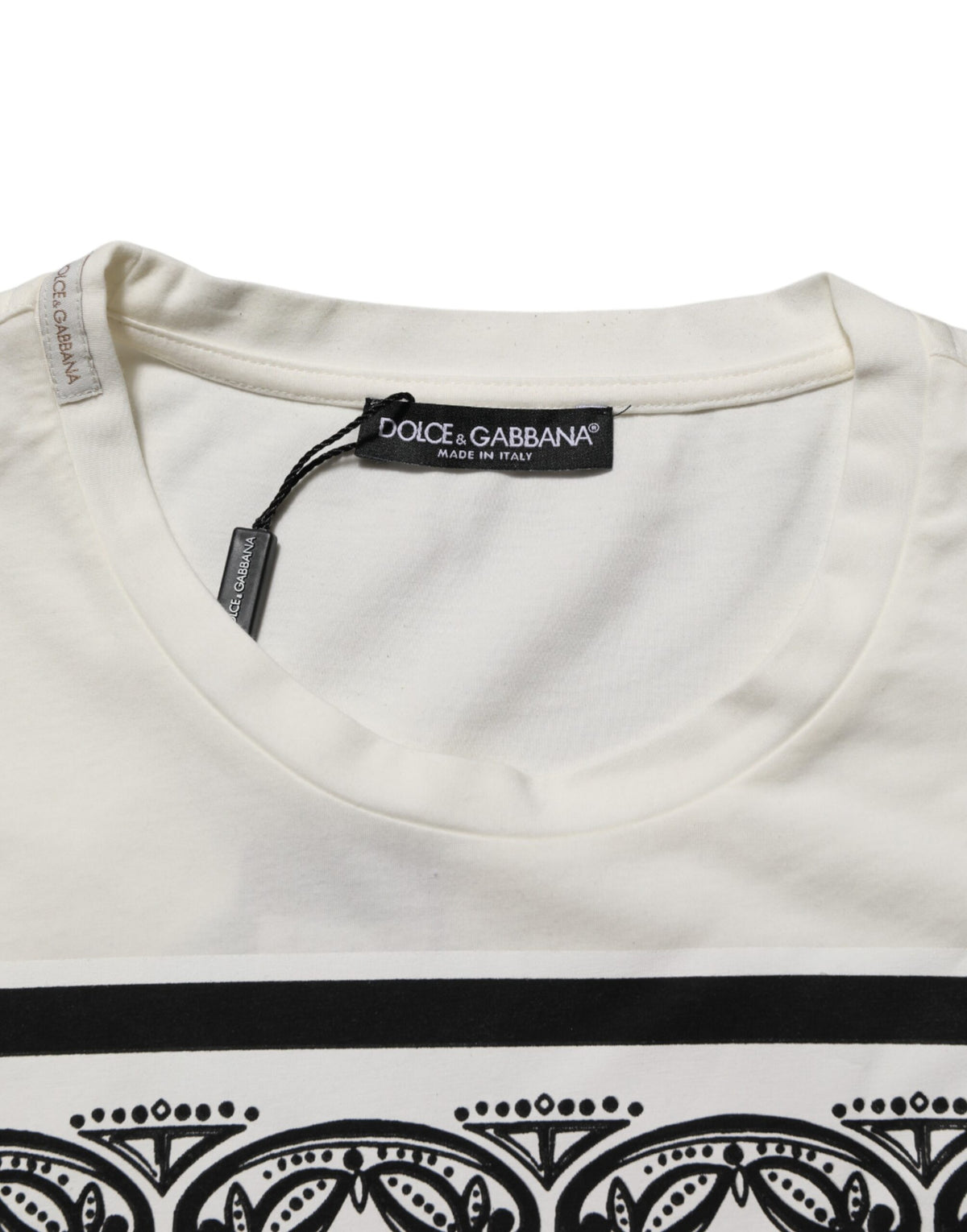 T-shirt homme en coton blanc Dolce &amp; Gabbana avec imprimé bandana et logo.
