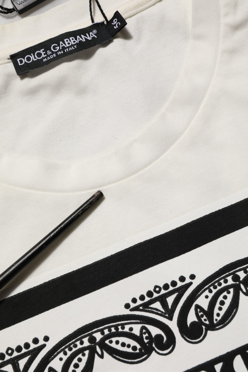 Dolce & Gabbana White Cotton Logo Bandana Print Men T-shirt