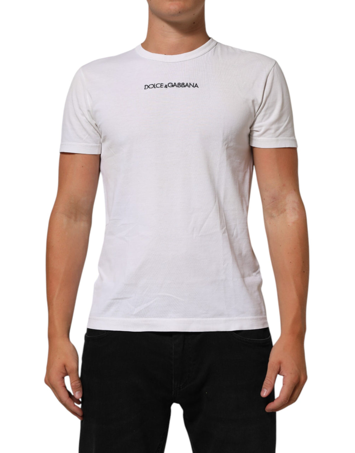 T-shirt homme en coton à col rond avec imprimé du logo blanc de Dolce &amp; Gabbana