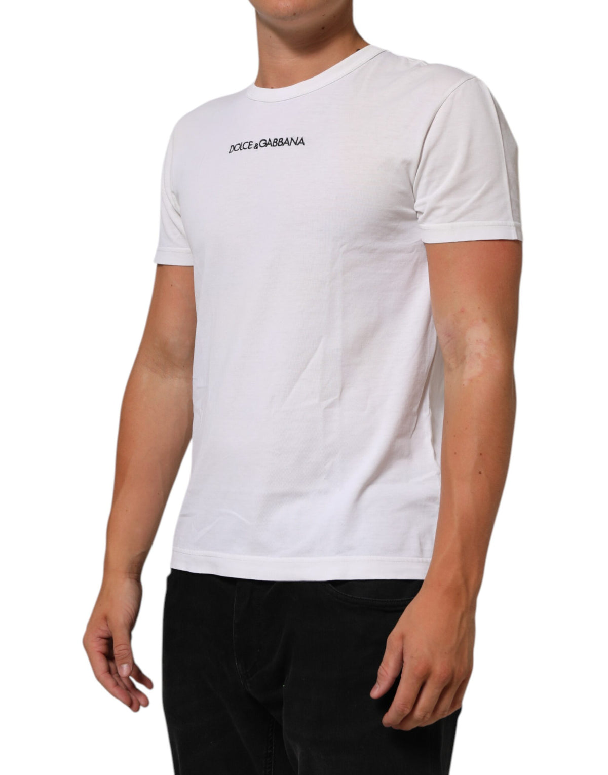 T-shirt homme en coton à col rond avec imprimé du logo blanc de Dolce &amp; Gabbana