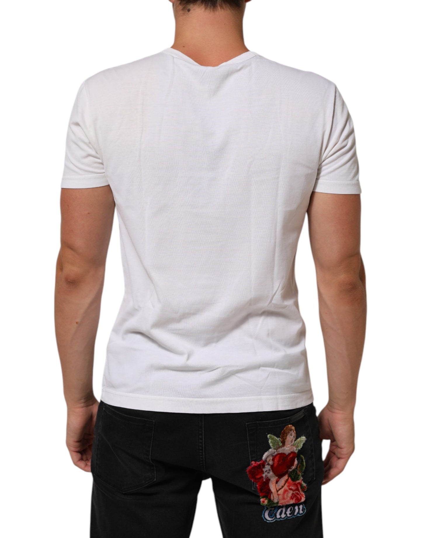 Dolce & Gabbana White Logo Print Cotton Crew Neck Men T-shirt