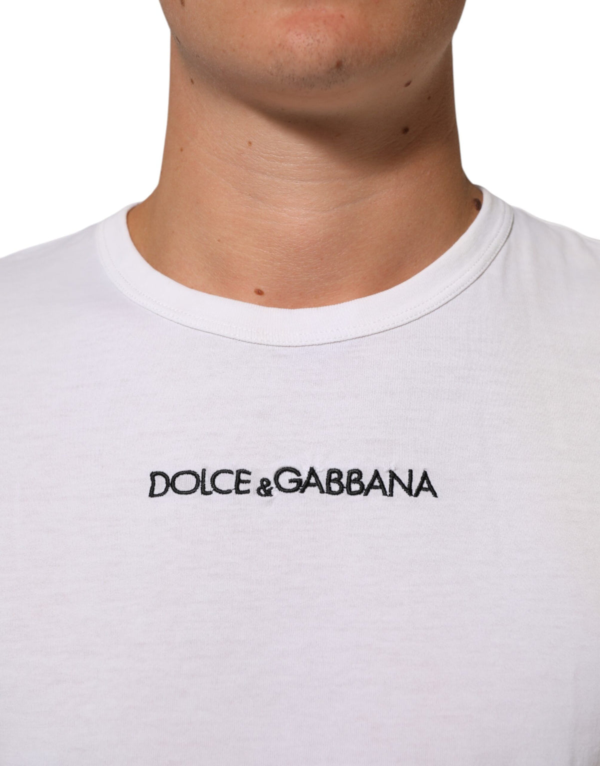 T-shirt homme en coton à col rond avec imprimé du logo blanc de Dolce &amp; Gabbana