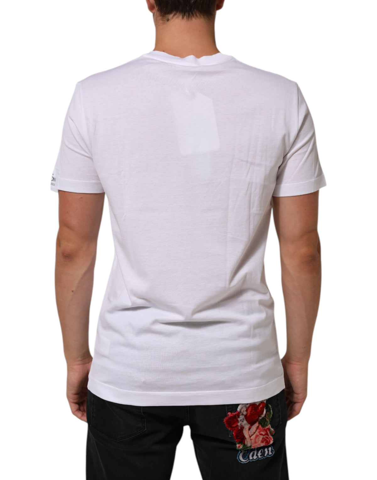 T-shirt en coton à col rond avec imprimé du logo blanc de Dolce &amp; Gabbana