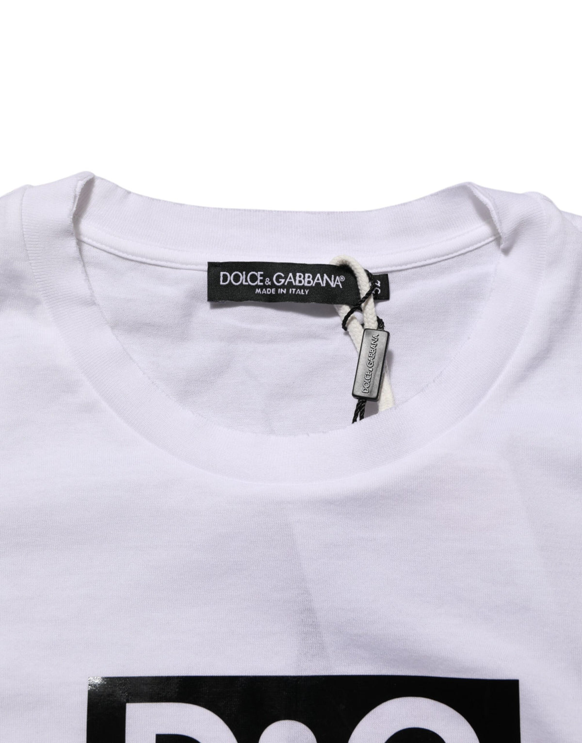 T-shirt en coton à col rond avec imprimé du logo blanc de Dolce &amp; Gabbana