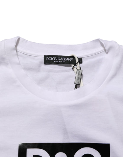 Dolce & Gabbana White Logo Print Cotton Crew Neck T-shirt