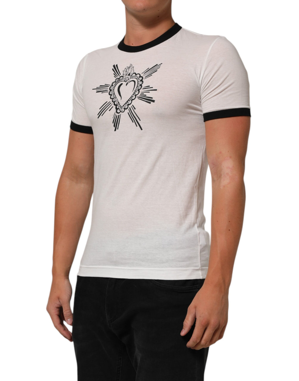 T-shirt en coton à col rond blanc avec le Sacré-Cœur de Dolce &amp; Gabbana