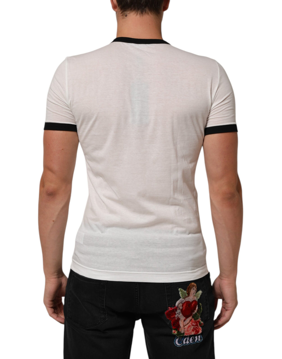 T-shirt en coton à col rond blanc avec le Sacré-Cœur de Dolce &amp; Gabbana