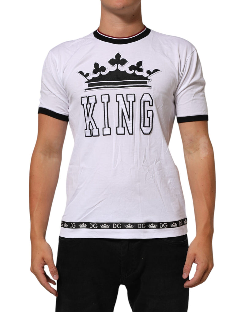 T-shirt blanc en coton Dolce &amp; Gabbana brodé du motif "King Crown"