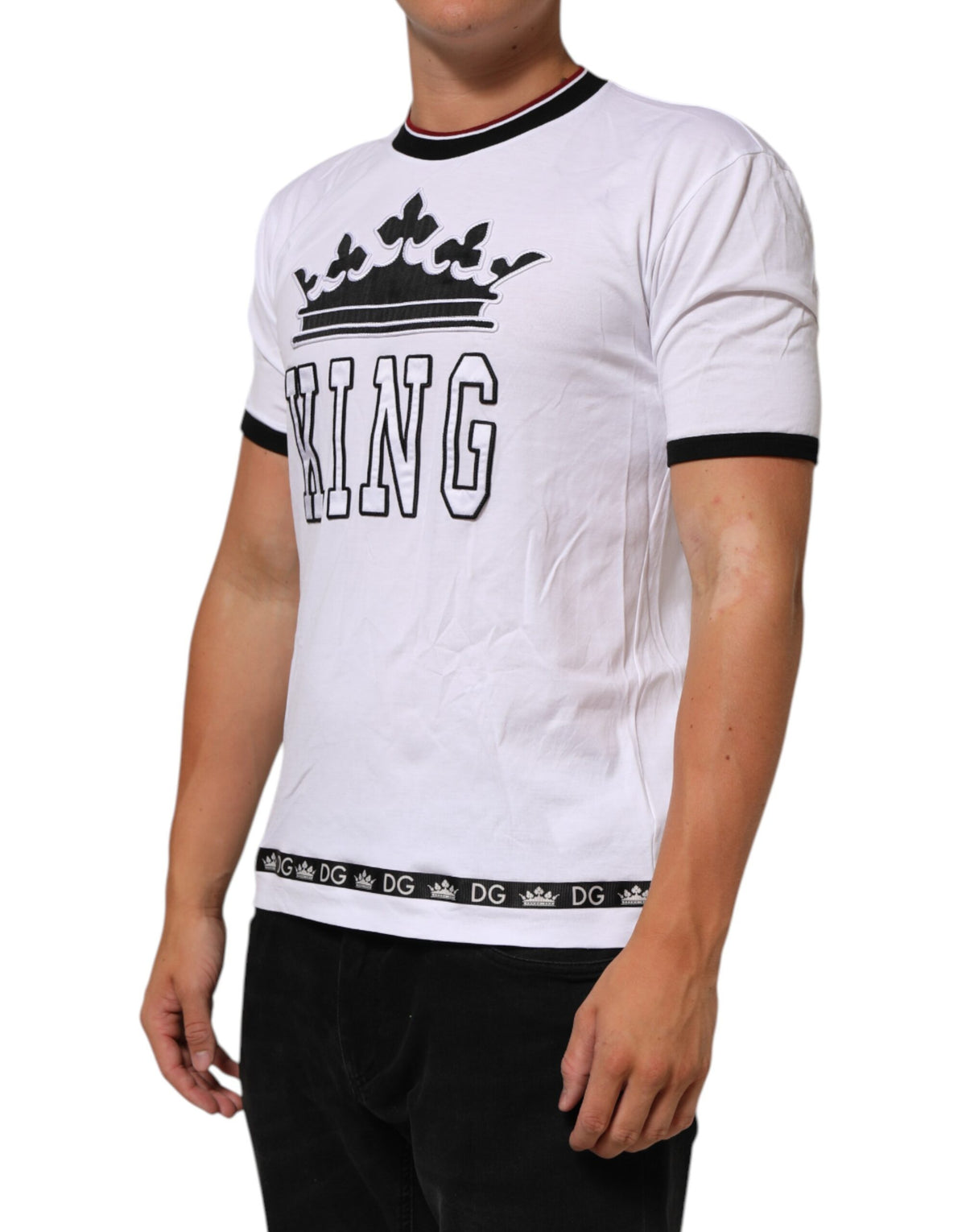 T-shirt blanc en coton Dolce &amp; Gabbana brodé du motif "King Crown"