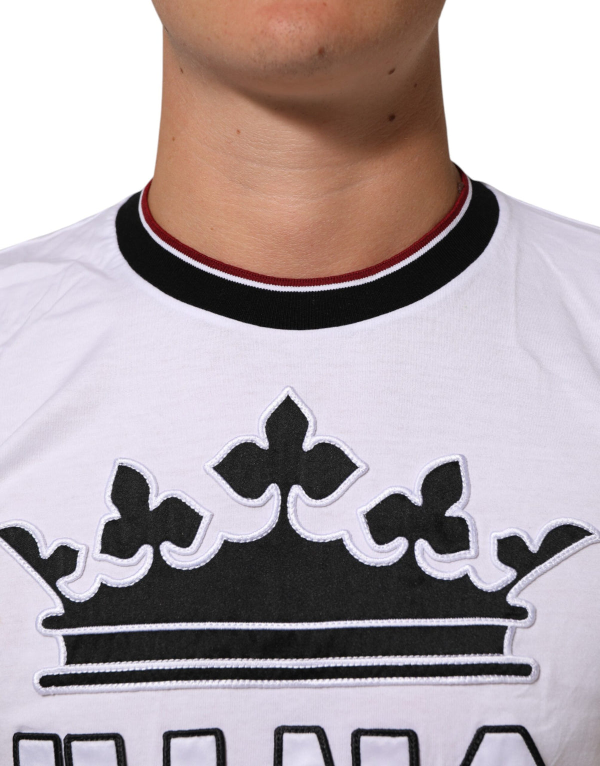 T-shirt blanc en coton Dolce &amp; Gabbana brodé du motif "King Crown"