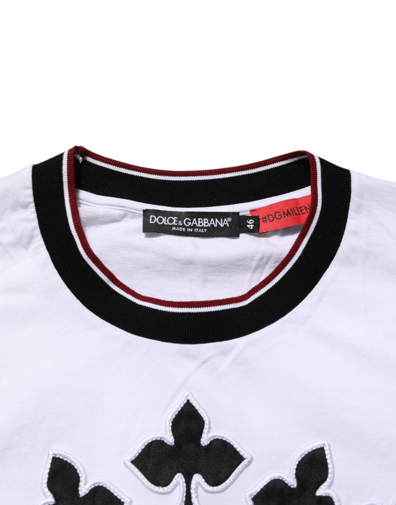 T-shirt blanc en coton Dolce &amp; Gabbana brodé du motif "King Crown"