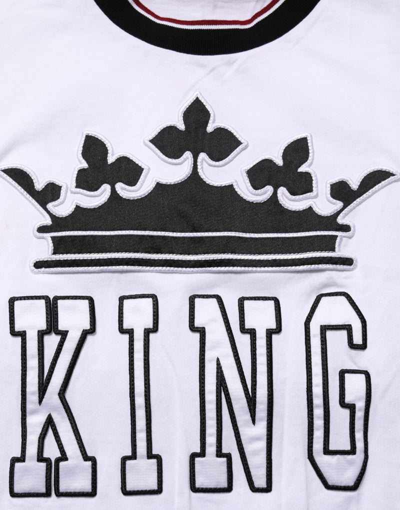 T-shirt blanc en coton Dolce &amp; Gabbana brodé du motif "King Crown"