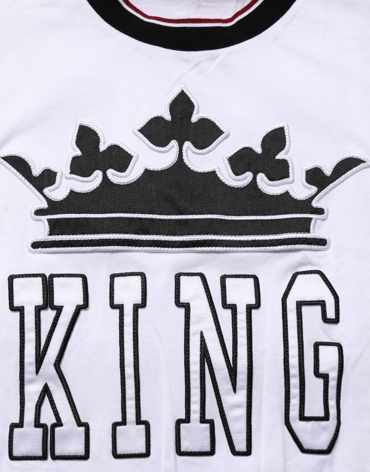T-shirt blanc en coton Dolce &amp; Gabbana brodé du motif "King Crown"