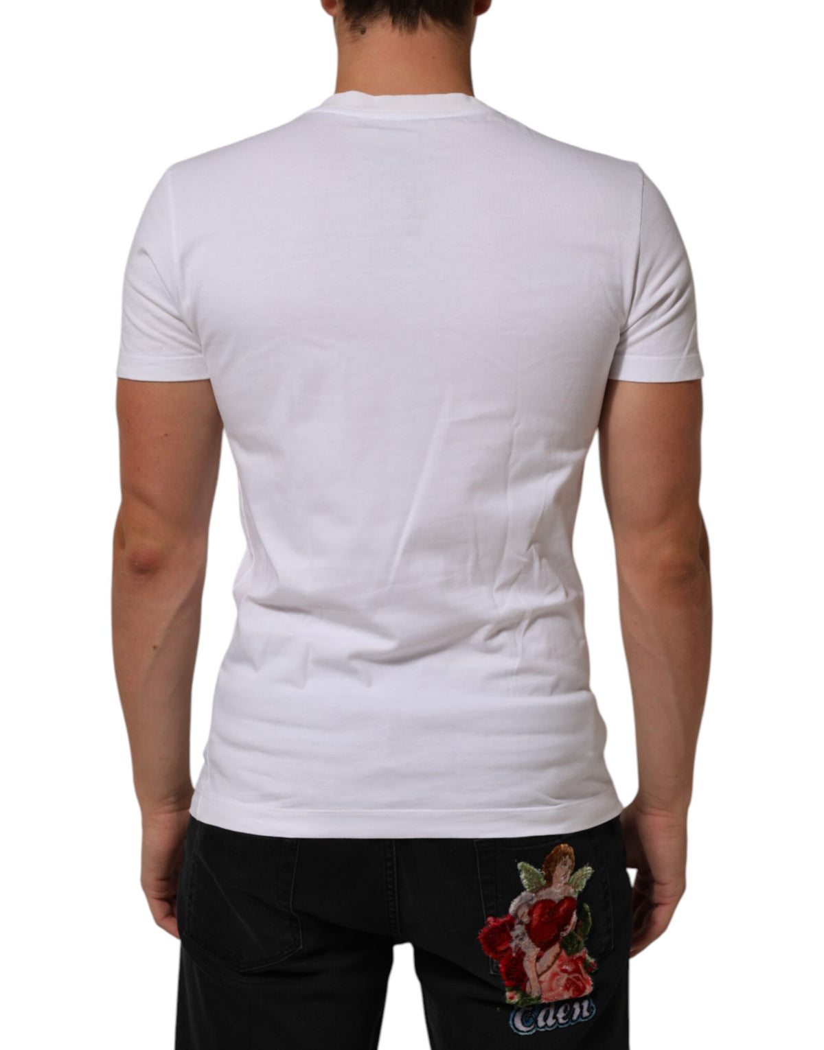 T-shirt homme Dolce &amp; Gabbana blanc en coton à imprimé logo et col rond.