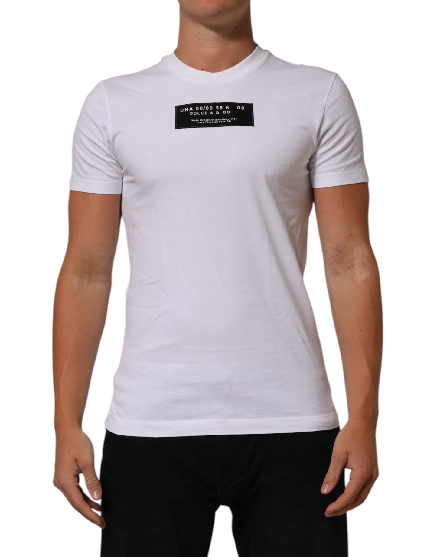 Dolce & Gabbana White Cotton Logo Print Crew Neck Men T-shirt