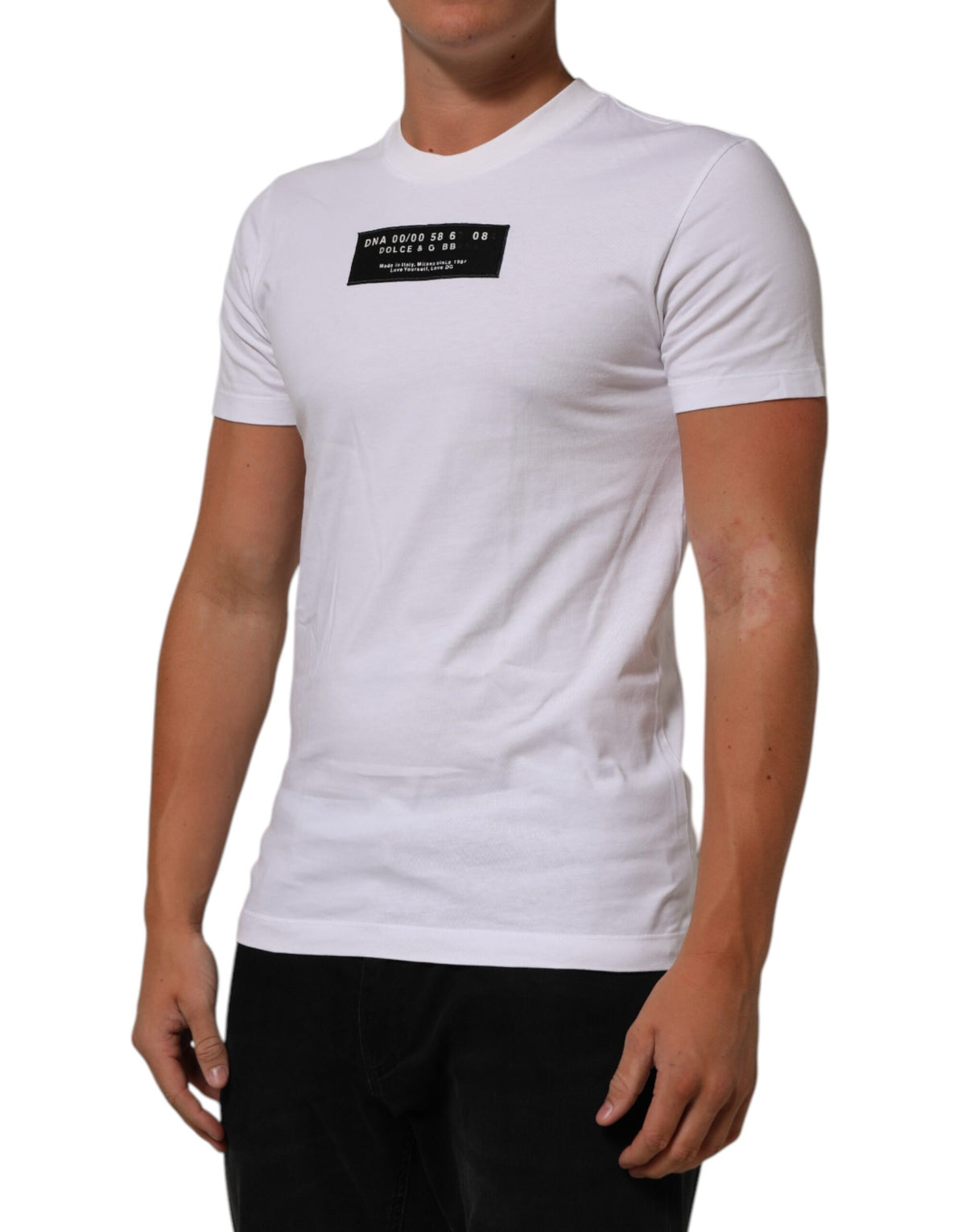 T-shirt homme Dolce &amp; Gabbana blanc en coton à imprimé logo et col rond.