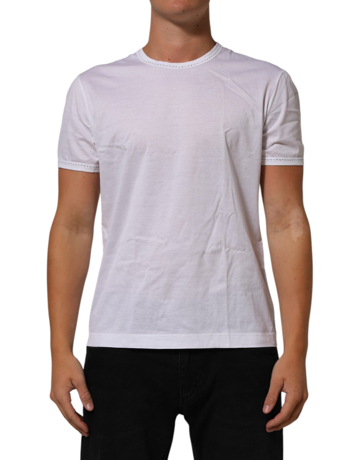 T-shirt Dolce &amp; Gabbana blanc en coton à col rond, style sous-vêtements