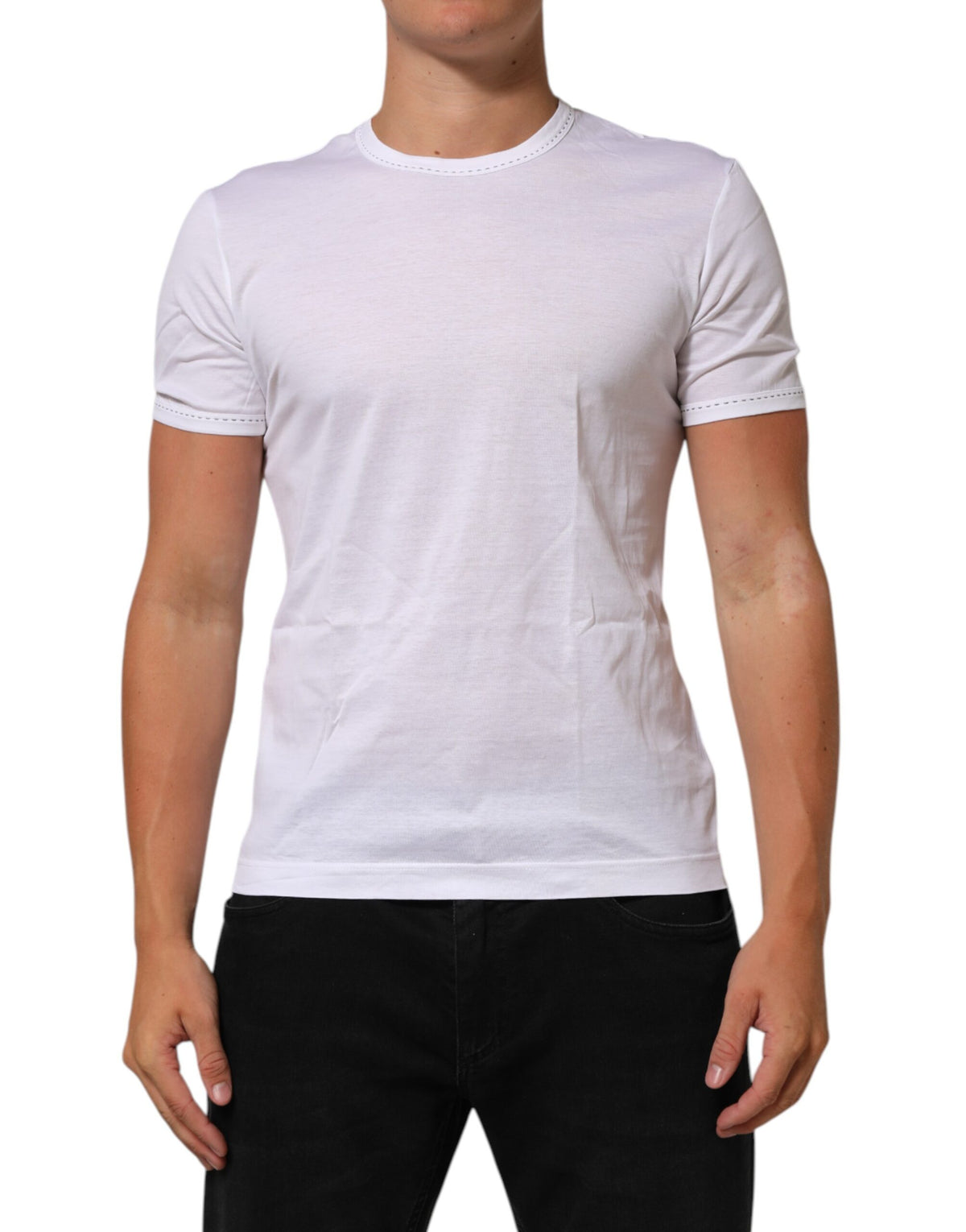 T-shirt Dolce &amp; Gabbana blanc en coton à col rond, style sous-vêtements