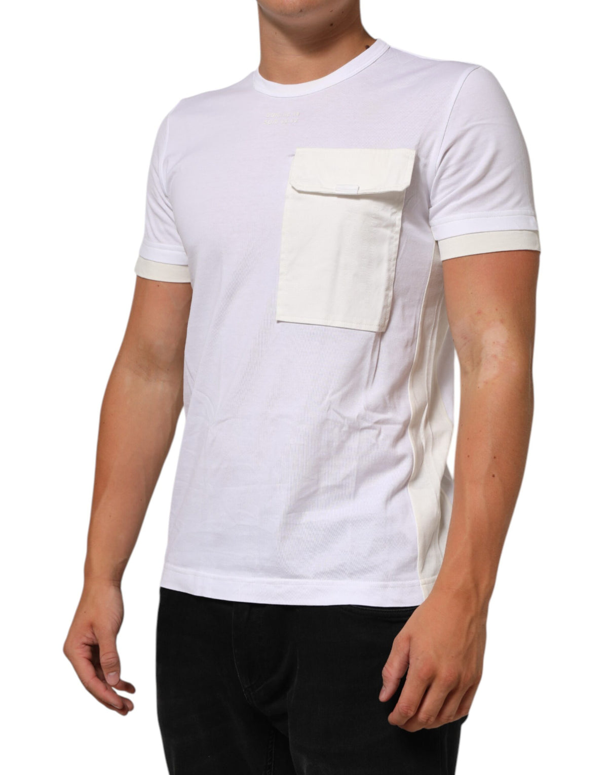 T-shirt Dolce &amp; Gabbana blanc en coton à col rond et poche pour homme