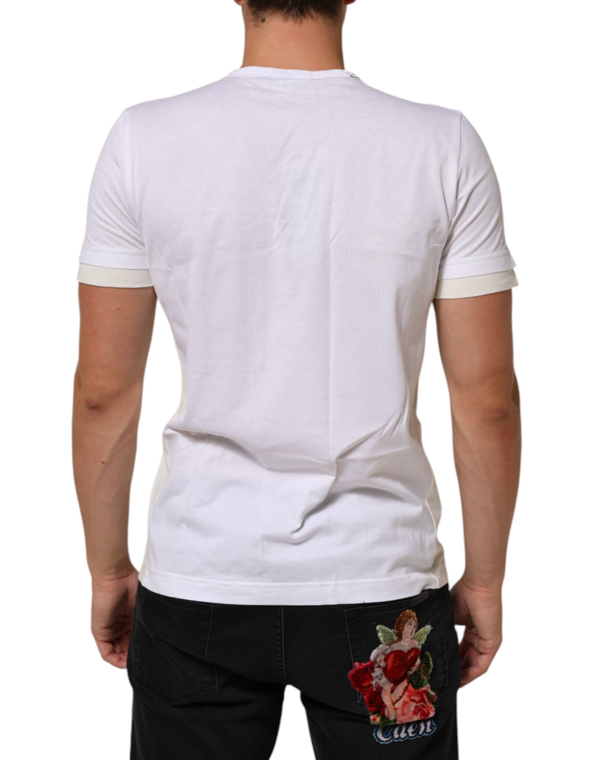 T-shirt Dolce &amp; Gabbana blanc en coton à col rond et poche pour homme